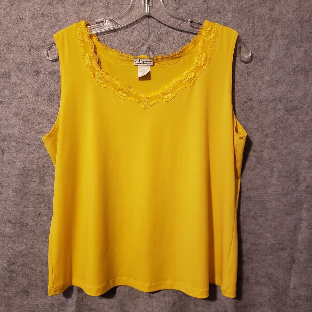 CDW Tank Top 1X Yellow Lace trim Sleeveless Creative Design Works